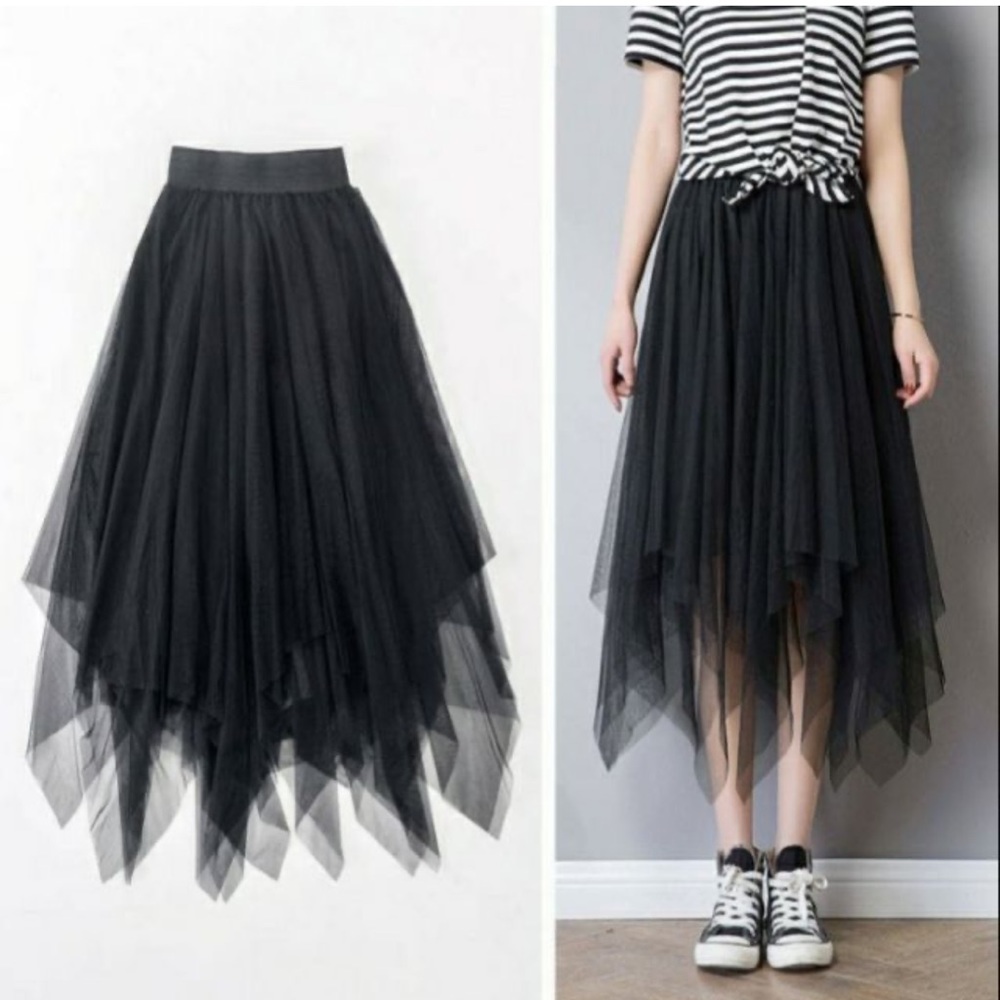 35 Elasticity Gauze Pleated Solid Color Split-Joint A-Line Loose Skirts